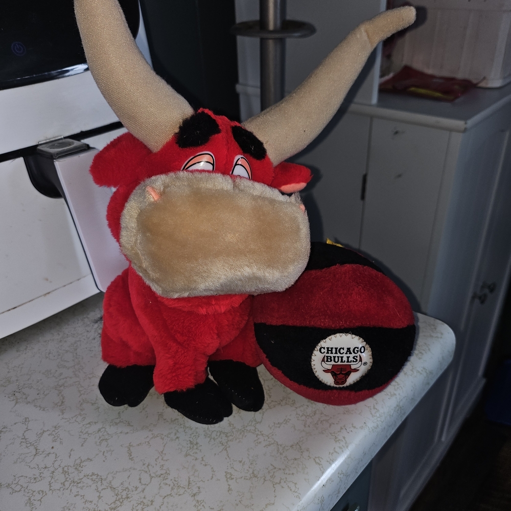 Chicago Bulls Red Plush Toy with Basketball Vintage 1970s